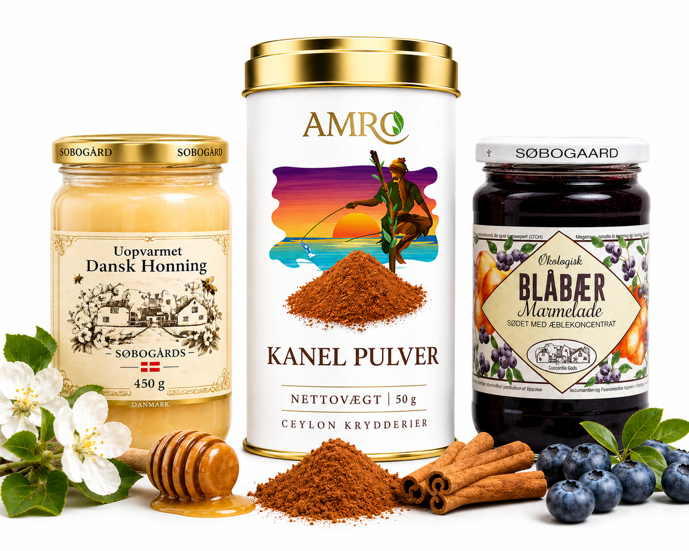 Morgenhygge Pakke – Honning, Blåbærmarmelade & Ceylon Kanel