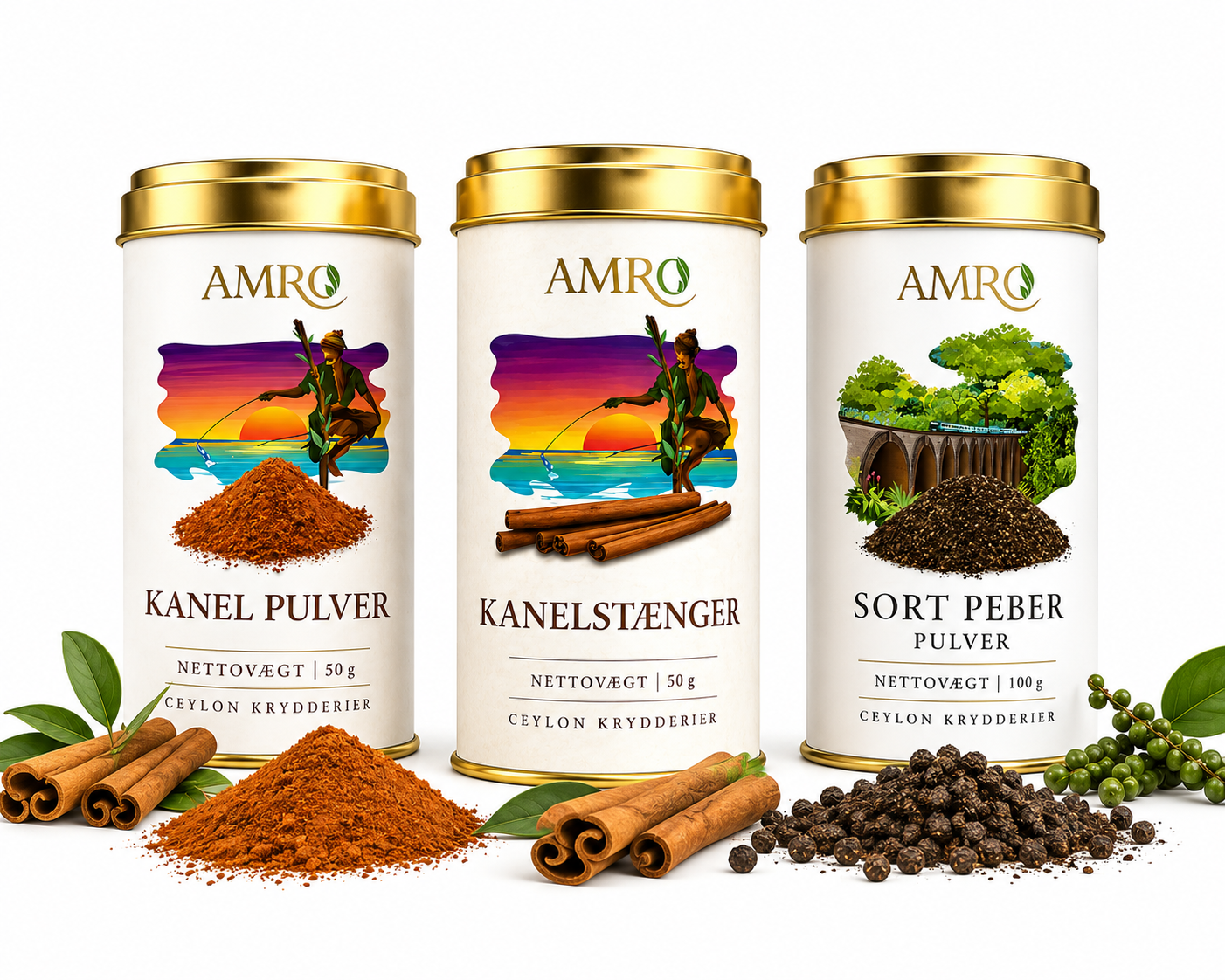 Ceylon Krydderipakke – Kanel Pulver, Kanelstænger & Peber