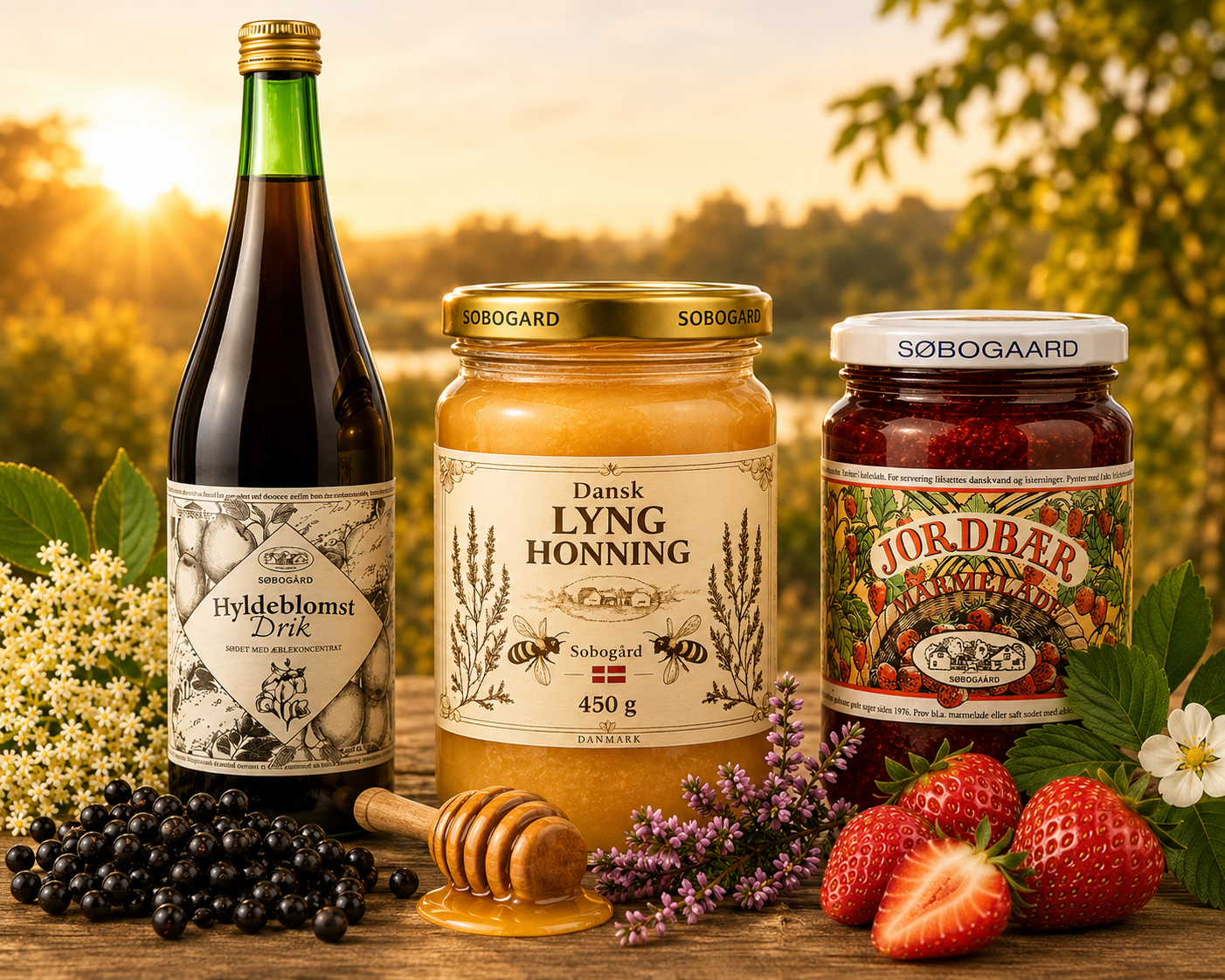 Dansk Sommer Gavepakke – Honning, Marmelade & Hyldeblomstdrik - Billede 2