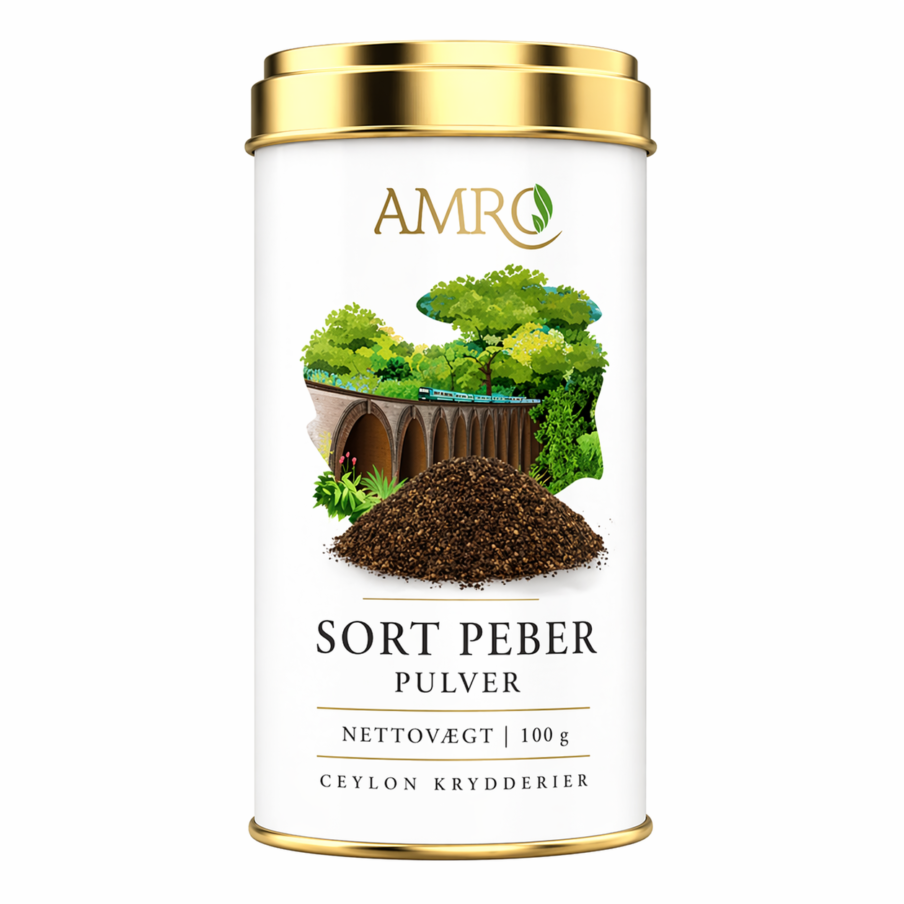 Fintmalet sort peber pulver 100g i luksus metaldåse - Aroma Ceylon