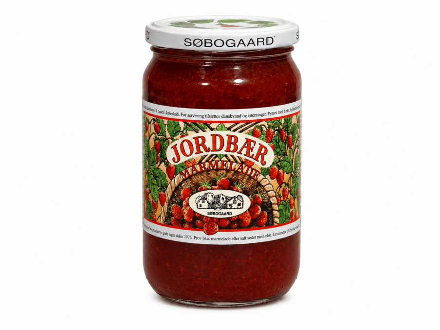 Jordbærmarmelade 390 g – Søbogaard | Dansk kvalitet